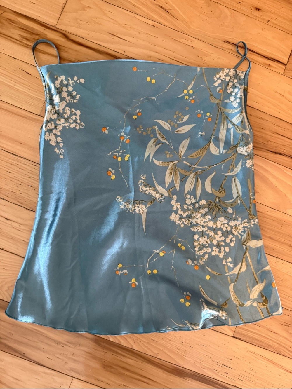 Satin Floral Spaghetti-Strap Camisole in Dusty Blue